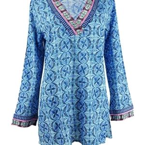 COPY - La Blanca Tunic, Blue & Pink, NWT, XL